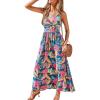 CUPSHE Women’s Maxi Dress Floral Print Twisted V Neck Sleeveless Long Dress Summer Casual Dress(Teal Tropical)