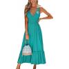 CUPSHE Womens Maxi Dresses Plunging V Neck Sleeveless Smocked Casual Summer Outfit Ruffled Beach Sundress Flowy Dress(Turquoise)
