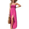CUPSHE Women’s Maxi Dresses Sleeveless Lace Casual Smocked Strapless Slit Long Summer Formal Sun Dress(Fuchsia)
