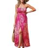 CUPSHE Women’s Maxi Dresses Sleeveless Lace Casual Smocked Strapless Slit Long Summer Formal Sun Dress(Hot Pink)