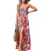 CUPSHE Women’s Maxi Dresses Sleeveless Lace Casual Smocked Strapless Slit Long Summer Formal Sun Dress(Orange Tropical)