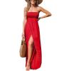 CUPSHE Women’s Maxi Dresses Sleeveless Lace Casual Smocked Strapless Slit Long Summer Formal Sun Dress(Red)