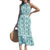 CUPSHE Women’s Midi Dress Halter Paisley Sleeveless Cutout Waist Long Beach Boho Summer Dress(Green Paisley)