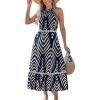 CUPSHE Women’s Midi Dress Halter Paisley Sleeveless Cutout Waist Long Beach Boho Summer Dress(Navy Paisley)