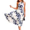 CUPSHE Women’s Midi Dress Halter Paisley Sleeveless Cutout Waist Long Beach Boho Summer Dress(White Printed)