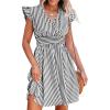 CUPSHE Women’s Mini Dress V Neck Flutter Sleeve Striped Smocked Waist A Line Short Summer Cocktail Dress(Black Striped)