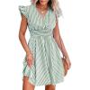 CUPSHE Women’s Mini Dress V Neck Flutter Sleeve Striped Smocked Waist A Line Short Summer Cocktail Dress(Green Striped)