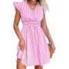 CUPSHE Women’s Mini Dress V Neck Flutter Sleeve Striped Smocked Waist A Line Short Summer Cocktail Dress(Pink Striped)