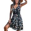 CUPSHE Women’s Mini Dress V Neck Tropical Floral Beach Sleeveless Adjustable Straps Casual A Line Summer Vacation Dresses(Black Floral)