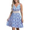 CUPSHE Women’s Mini Dress V Neck Tropical Floral Beach Sleeveless Adjustable Straps Casual A Line Summer Vacation Dresses(Blue)