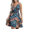 CUPSHE Women’s Mini Dress V Neck Tropical Floral Beach Sleeveless Adjustable Straps Casual A Line Summer Vacation Dresses(Navy Floral)