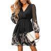 CUPSHE Women’s Mini Dresses Casual Spring V Neck Chiffon Long Peasant Sleeves Flowy Spring Dress(Black)