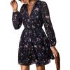 CUPSHE Women’s Mini Dresses Casual Spring V Neck Chiffon Long Peasant Sleeves Flowy Spring Dress(Black Ditsy)
