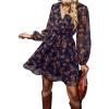 CUPSHE Women’s Mini Dresses Casual Spring V Neck Chiffon Long Peasant Sleeves Flowy Spring Dress(Dark Navy Blue)
