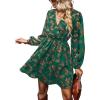 CUPSHE Women’s Mini Dresses Casual Spring V Neck Chiffon Long Peasant Sleeves Flowy Spring Dress(Green Floral)