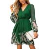 CUPSHE Women’s Mini Dresses Casual Spring V Neck Chiffon Long Peasant Sleeves Flowy Spring Dress(Green Paisley)