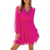 CUPSHE Women’s Mini Dresses Casual Spring V Neck Chiffon Long Peasant Sleeves Flowy Spring Dress(Hot Pink)