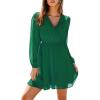 CUPSHE Women’s Mini Dresses Casual Spring V Neck Chiffon Long Peasant Sleeves Flowy Spring Dress(Hunter Green)