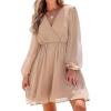 CUPSHE Women’s Mini Dresses Casual Spring V Neck Chiffon Long Peasant Sleeves Flowy Spring Dress(Light Apricot)