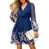 CUPSHE Women’s Mini Dresses Casual Spring V Neck Chiffon Long Peasant Sleeves Flowy Spring Dress(Midnight Blue Floral)