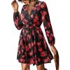 CUPSHE Women’s Mini Dresses Casual Spring V Neck Chiffon Long Peasant Sleeves Flowy Spring Dress(Red Floral)