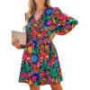 CUPSHE Women’s Mini Dresses Casual Spring V Neck Chiffon Long Peasant Sleeves Flowy Spring Dress(Red&blue Floral)