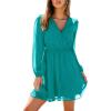 CUPSHE Women’s Mini Dresses Casual Spring V Neck Chiffon Long Peasant Sleeves Flowy Spring Dress(Teal)