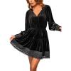 CUPSHE Womens Mini Fall Dresses Velvet V Neck Casual Long Sleeve Lace Short Ruffled Party Outfit Flowy Cocktail Dress(Black)