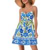 CUPSHE Women’s Mini Summer Dresses Sleeveless Sweetheart Tropical Casual Reasort Wear Sundress Beach Vacation Short Dress(Blue Tropical)