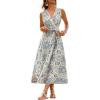 CUPSHE Women’s Paisley Floral Maxi Sundress Sleeveless V Neck Lace Trim Dress Summer Vacation Beach Belted Flowy Dresses(Blue)