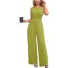 CUPSHE Women’s Romper Sleeveless Crew Neck Waist Cutout Wide Leg Maxi Jumpsuit Outfit Casual Dressy(Lime Green)