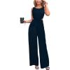 CUPSHE Women’s Romper Sleeveless Crew Neck Waist Cutout Wide Leg Maxi Jumpsuit Outfit Casual Dressy(Navy)