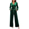 CUPSHE Women’s Romper V Neck Knit Surplice Long Sleeves Waist tie Pockets Straight leg Jumpsuit Outfit Casual Dressy(Green)