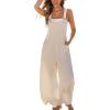 CUPSHE Women’s Sleeveless Spaghetti Strap Jumpsuit Wide Leg Dressy Work Beach Vacation Long Pants with Pockets(Beige)