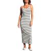 CUPSHE Women’s Striped Midi Dress Sleeveless Scoop Neck Bodycon Tank Sundress Casual Summer Beach Vacation Long Coverup Dress(White Striped)
