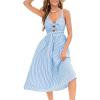 CUPSHE Women’s Striped Summer Dresses Casual Cutout Sleeveless Spaghetti Strap Beach Sundress Smocked Long Flowy Midi Dress(Blue Striped)