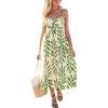 CUPSHE Women’s Summer Dresse Floral Boho Ruched Flowy Ruffle Vacation Hawaiian Cami Smocked Midi Dress(Green)