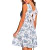 CUPSHE Women’s Summer Dresses Floral Bow Tie Back Crewneck Ruffle Sleeveless A Line Picnic Tank Mini Dress(Blue)