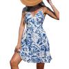 CUPSHE Women’s Summer Dresses Floral V Neck Elastic Smocked Waist Sleeveless Vacation Beach Mini Dress(Blue)