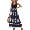 CUPSHE Women‘s Summer Dresses Paisley Boho Sleeveless Square Neck Tie Waist Smocked Beach Maxi Dress(Navy)