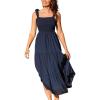 CUPSHE Women’s Summer Dresses Sleeveless Square Neck Ruffle Strap Split Hem Tiered Beach Maxi Dress(Navy)