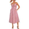 CUPSHE Women’s Summer Dresses Striped V Neck Spaghetti Strap Sleeveless Tie Front Cutout Beach Maxi Dress(Red)