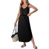 CUPSHE Women’s Summer Dresses V Neck Sleeveless 3D Floral Spaghetti Straps Smocekd Elastic Waist Casual Maxi Dress(Black)