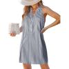 CUPSHE Womens Summer Dresses V Neck Sleeveless Striped Button Up Mini Casual Coverup Dress(Navy)