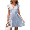 CUPSHE Women’s Summer Flutter Sleeve Sundress V Neck Tunic Flowy Mini Dress CasualHoliday Beach Short Dresses(Light Blue)