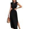 CUPSHE Women’s Summer Maxi Dresses Sleeveless Cutout Side Slit Long Casual Dress with Padded Shoulders(Black)