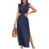 CUPSHE Women’s Summer Maxi Dresses Sleeveless Cutout Side Slit Long Casual Dress with Padded Shoulders(Navy Blue)