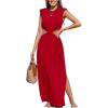 CUPSHE Women’s Summer Maxi Dresses Sleeveless Cutout Side Slit Long Casual Dress with Padded Shoulders(Red)