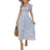 CUPSHE Women’s Summer Midi Dress Paisley Square Neck Flutter Sleeve Smocked Dresses Boho Vacation Flowy Sundress(Blue)