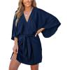 CUPSHE Women’s V Neck Summer Dress 3/4 Kimono Sleeve Self Tie Pleated Loose Slit Mini Casual Dress(Navy Blue)